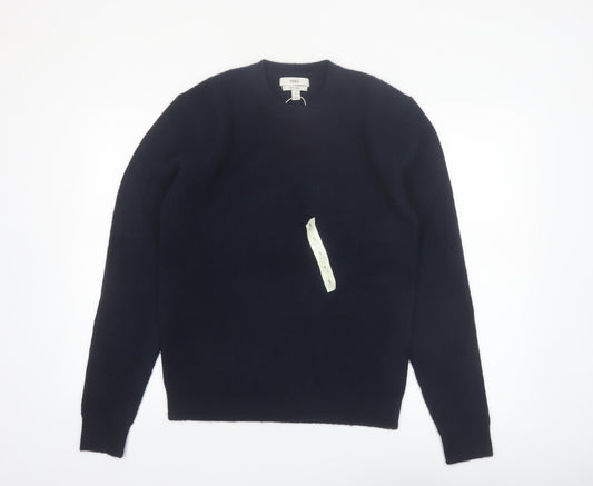 Marks and Spencer Men's Blue Wool Blend Crew Neck Jumper Size S