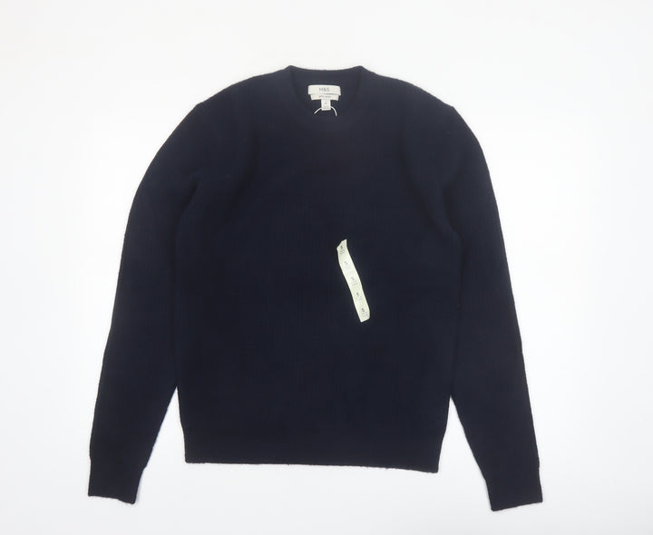 Marks and Spencer Men's Blue Wool Blend Crew Neck Jumper Size S