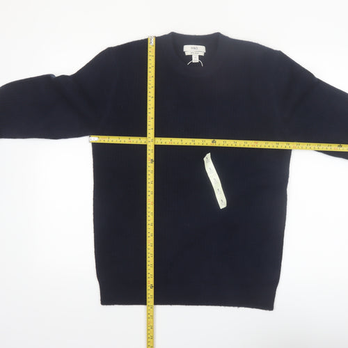Marks and Spencer Men's Blue Wool Blend Crew Neck Jumper Size S