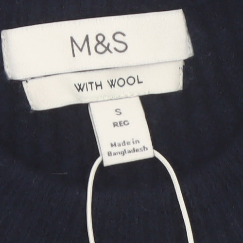 Marks and Spencer Men's Blue Wool Blend Crew Neck Jumper Size S