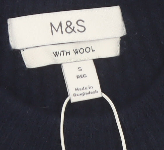 Marks and Spencer Men's Blue Wool Blend Crew Neck Jumper Size S