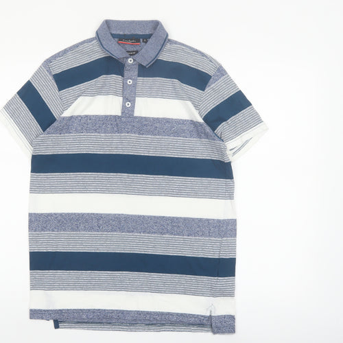 Pierre Cardin Men's Blue Striped Cotton Polo Shirt Size S