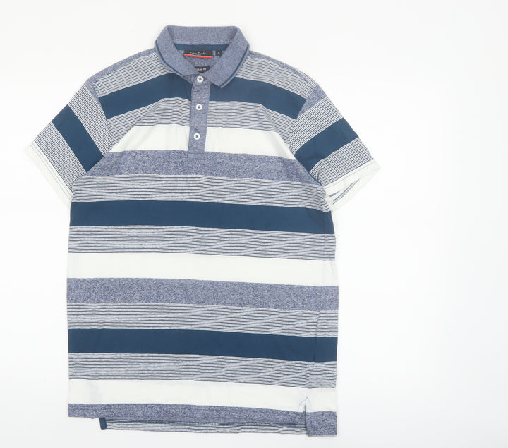 Pierre Cardin Men's Blue Striped Cotton Polo Shirt Size S