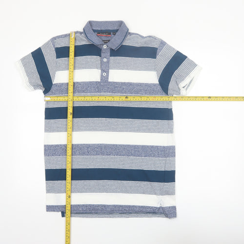 Pierre Cardin Men's Blue Striped Cotton Polo Shirt Size S