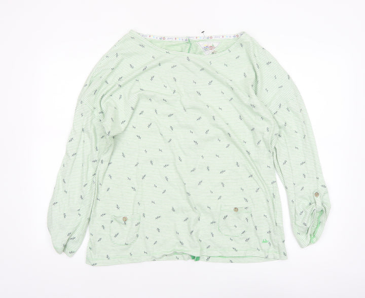 Mantaray Womens Green Striped Cotton Long Sleeve T-Shirt Size 18