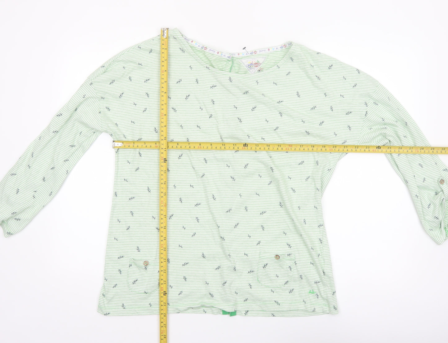 Mantaray Womens Green Striped Cotton Long Sleeve T-Shirt Size 18
