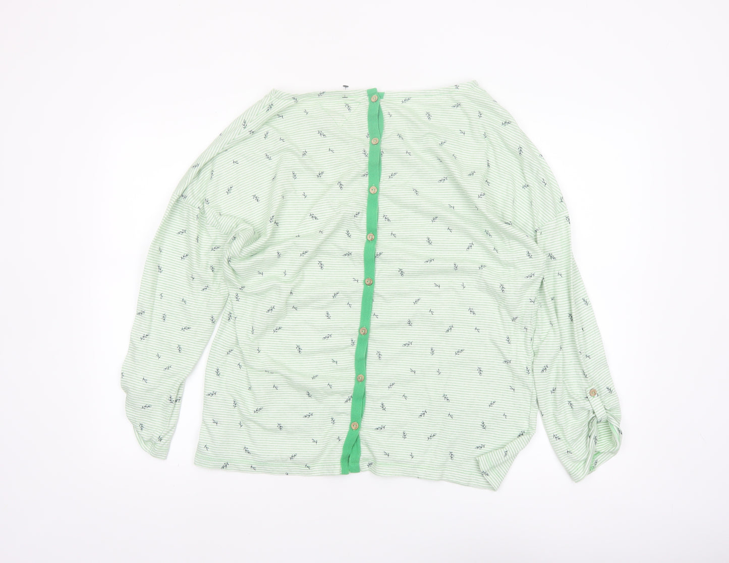 Mantaray Womens Green Striped Cotton Long Sleeve T-Shirt Size 18