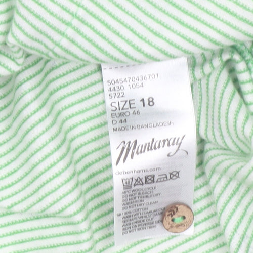 Mantaray Womens Green Striped Cotton Long Sleeve T-Shirt Size 18