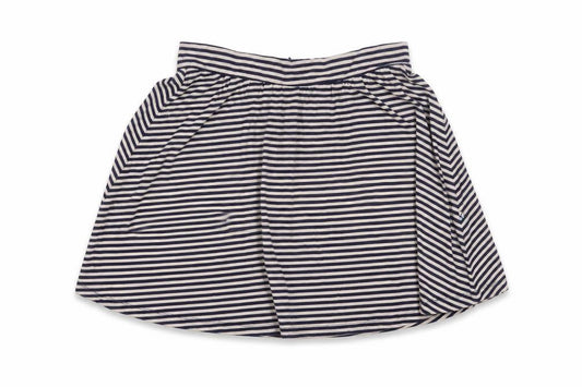 Front view of Kling Women’s Navy Striped A-Line Skirt, size UK 8, Stretch Jersey