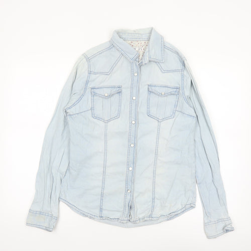Denim Co Womens Blue Denim Button-Up Shirt Size 12 Classic Western Style