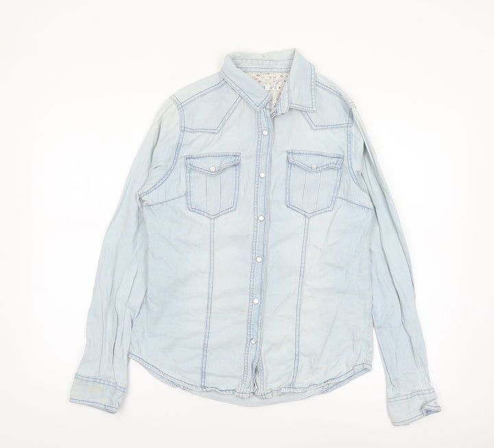 Denim Co Womens Blue Denim Button-Up Shirt Size 12 Classic Western Style