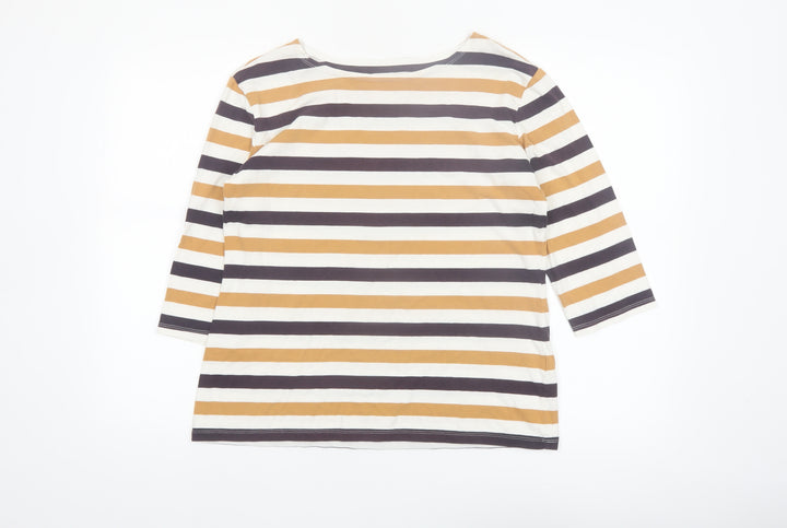 Seasalt Women’s Multicoloured Striped Organic Cotton 3/4 Sleeve T-Shirt Size 14