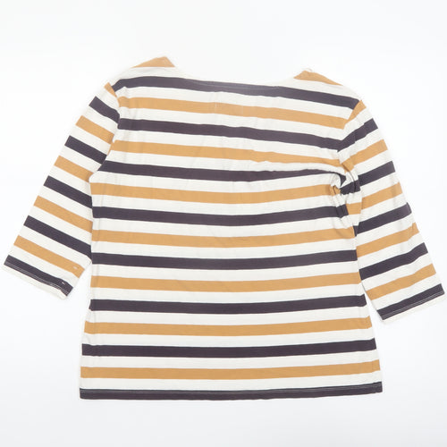 Seasalt Women’s Multicoloured Striped Organic Cotton 3/4 Sleeve T-Shirt Size 14