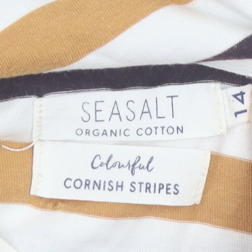 Seasalt Women’s Multicoloured Striped Organic Cotton 3/4 Sleeve T-Shirt Size 14