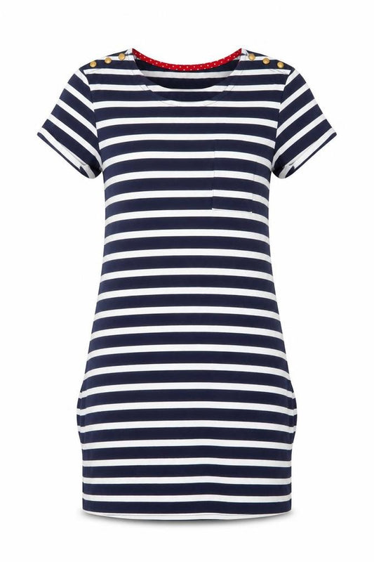 Front view of Tu Women Blue Striped Cotton T-Shirt Dress, size 8