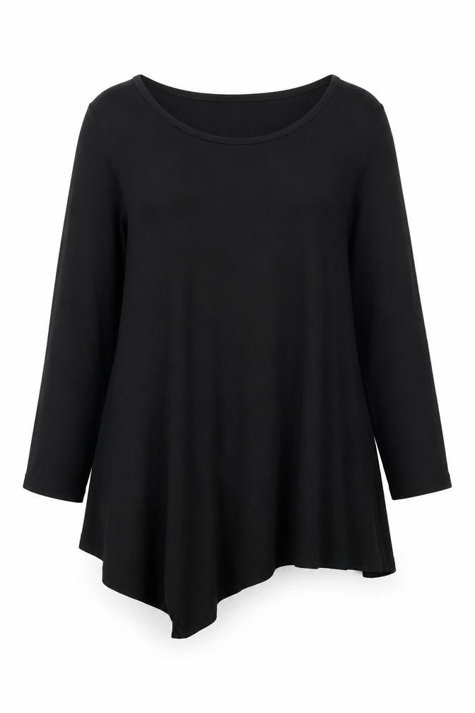 Front view of Phase Eight Women's Black Viscose Tunic Top UK 12 3/4 Sleeve