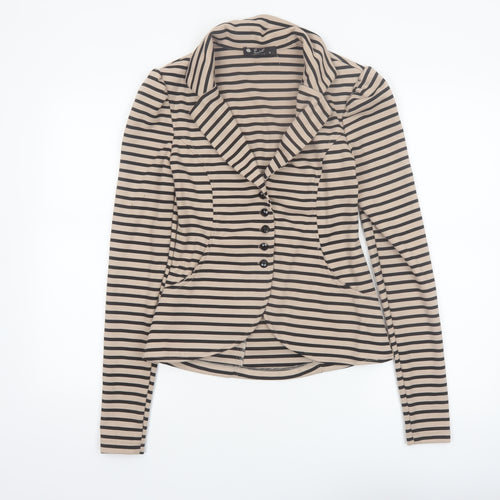 Eve Seduire Womens Beige Striped Slim Fit Blazer Size 8