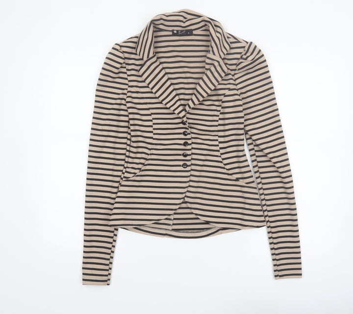 Eve Seduire Womens Beige Striped Slim Fit Blazer Size 8