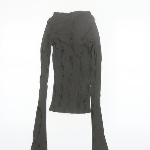 Weekday Womens Green XS Slim Fit Long Sleeve Cotton Top