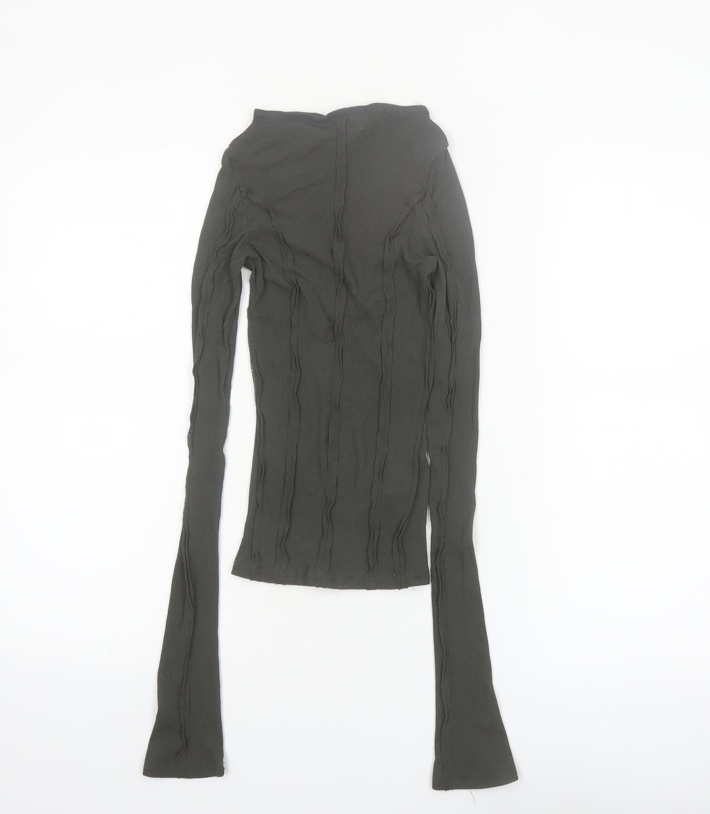 Weekday Womens Green XS Slim Fit Long Sleeve Cotton Top