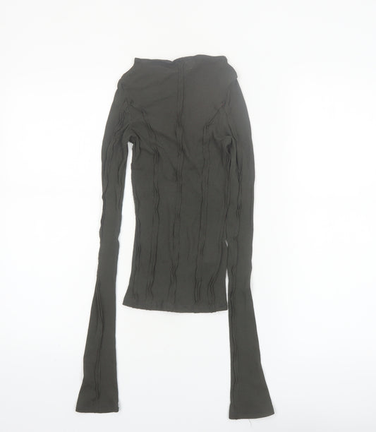 Weekday Womens Green XS Slim Fit Long Sleeve Cotton Top