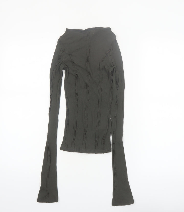 Weekday Womens Green XS Slim Fit Long Sleeve Cotton Top