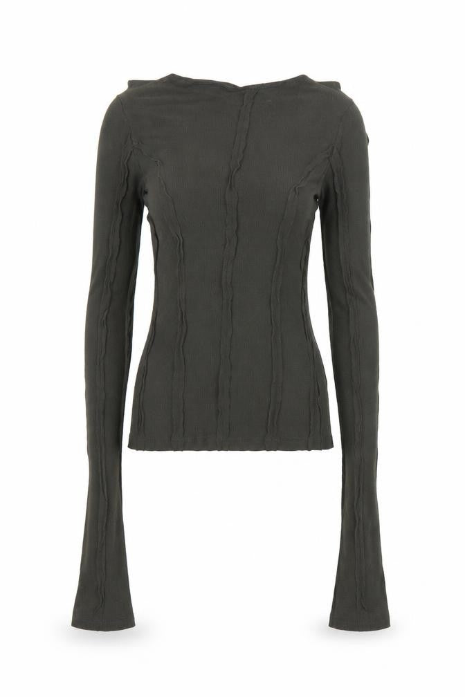 Weekday Womens Green XS Slim Fit Long Sleeve Cotton Top