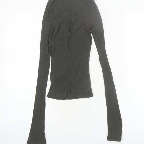 Weekday Womens Green XS Slim Fit Long Sleeve Cotton Top