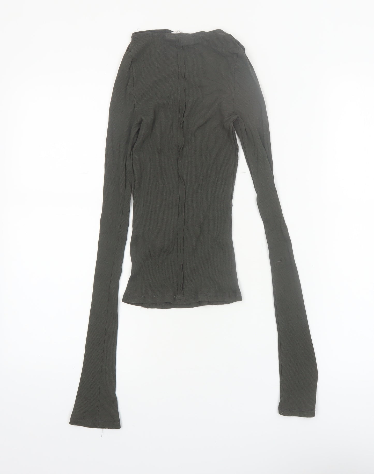 Weekday Womens Green XS Slim Fit Long Sleeve Cotton Top