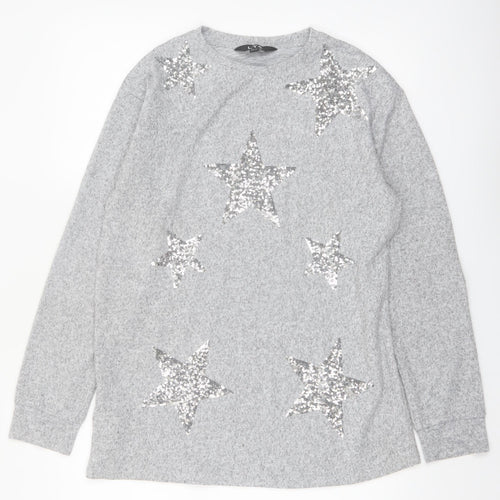 LTS Women's Grey Sequin Star Long Sleeve Tall Jersey Top UK 12