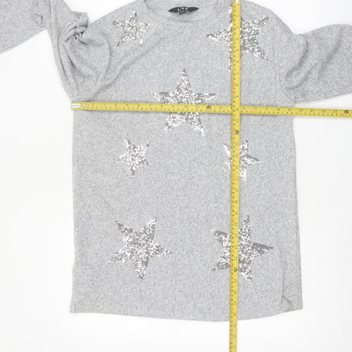 LTS Women's Grey Sequin Star Long Sleeve Tall Jersey Top UK 12