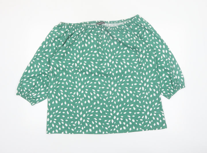 Bonmarché Women’s Green Floral Cotton 3/4 Sleeve Tunic Blouse Size 14