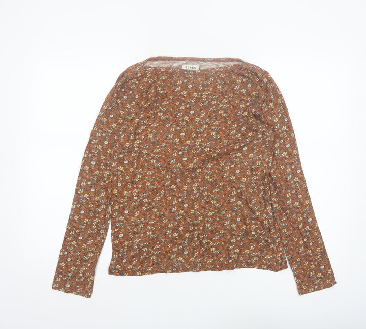 Burgs Women's Brown Floral Long Sleeve Cotton Modal Top Size 12