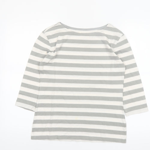 Seasalt Womens Grey Striped Organic Cotton 3/4 Sleeve T-Shirt UK 10