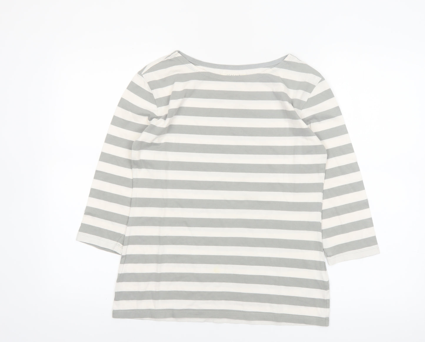 Seasalt Womens Grey Striped Organic Cotton 3/4 Sleeve T-Shirt UK 10