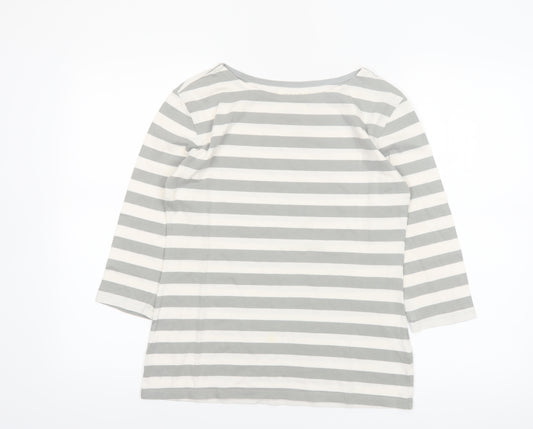 Seasalt Womens Grey Striped Organic Cotton 3/4 Sleeve T-Shirt UK 10