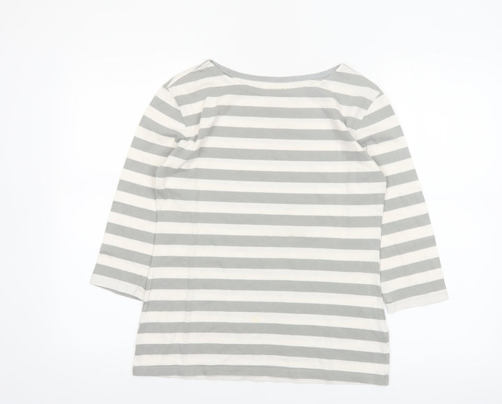 Seasalt Womens Grey Striped Organic Cotton 3/4 Sleeve T-Shirt UK 10