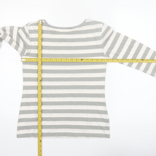 Seasalt Womens Grey Striped Organic Cotton 3/4 Sleeve T-Shirt UK 10
