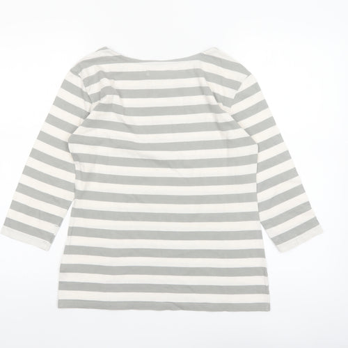 Seasalt Womens Grey Striped Organic Cotton 3/4 Sleeve T-Shirt UK 10