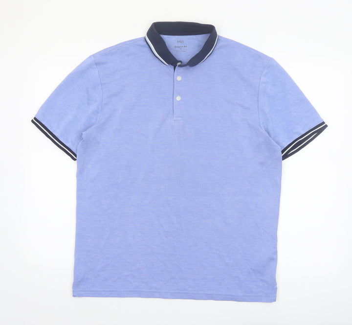Marks and Spencer Men's Blue Regular Fit Polo Shirt Size M