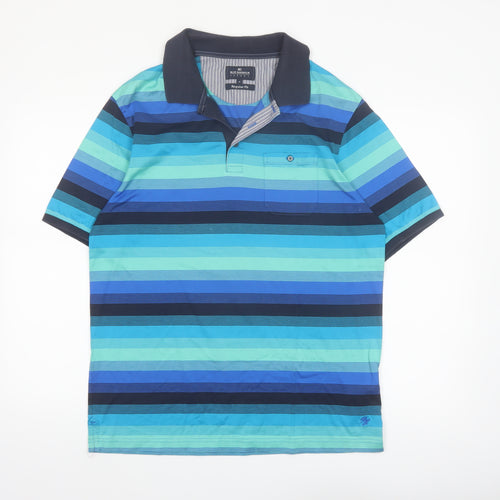 Marks and Spencer Blue Harbour Men's Blue Striped Regular Fit Polo Shirt M