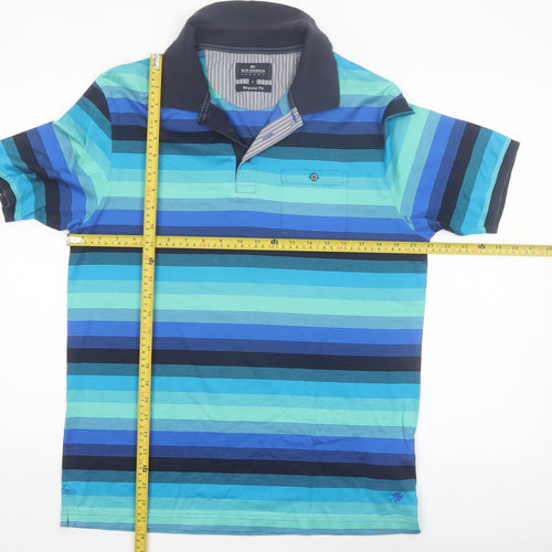Marks and Spencer Blue Harbour Men's Blue Striped Regular Fit Polo Shirt M