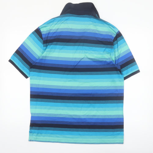 Marks and Spencer Blue Harbour Men's Blue Striped Regular Fit Polo Shirt M