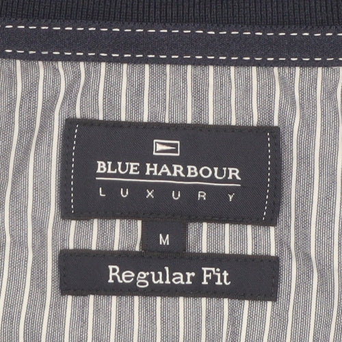 Marks and Spencer Blue Harbour Men's Blue Striped Regular Fit Polo Shirt M