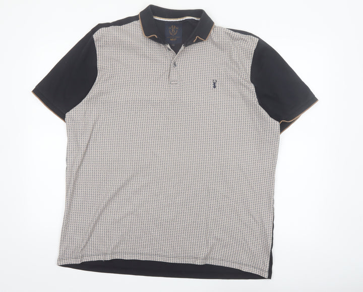 Next Men's Beige & Black Short Sleeve Cotton Polo Shirt XXL