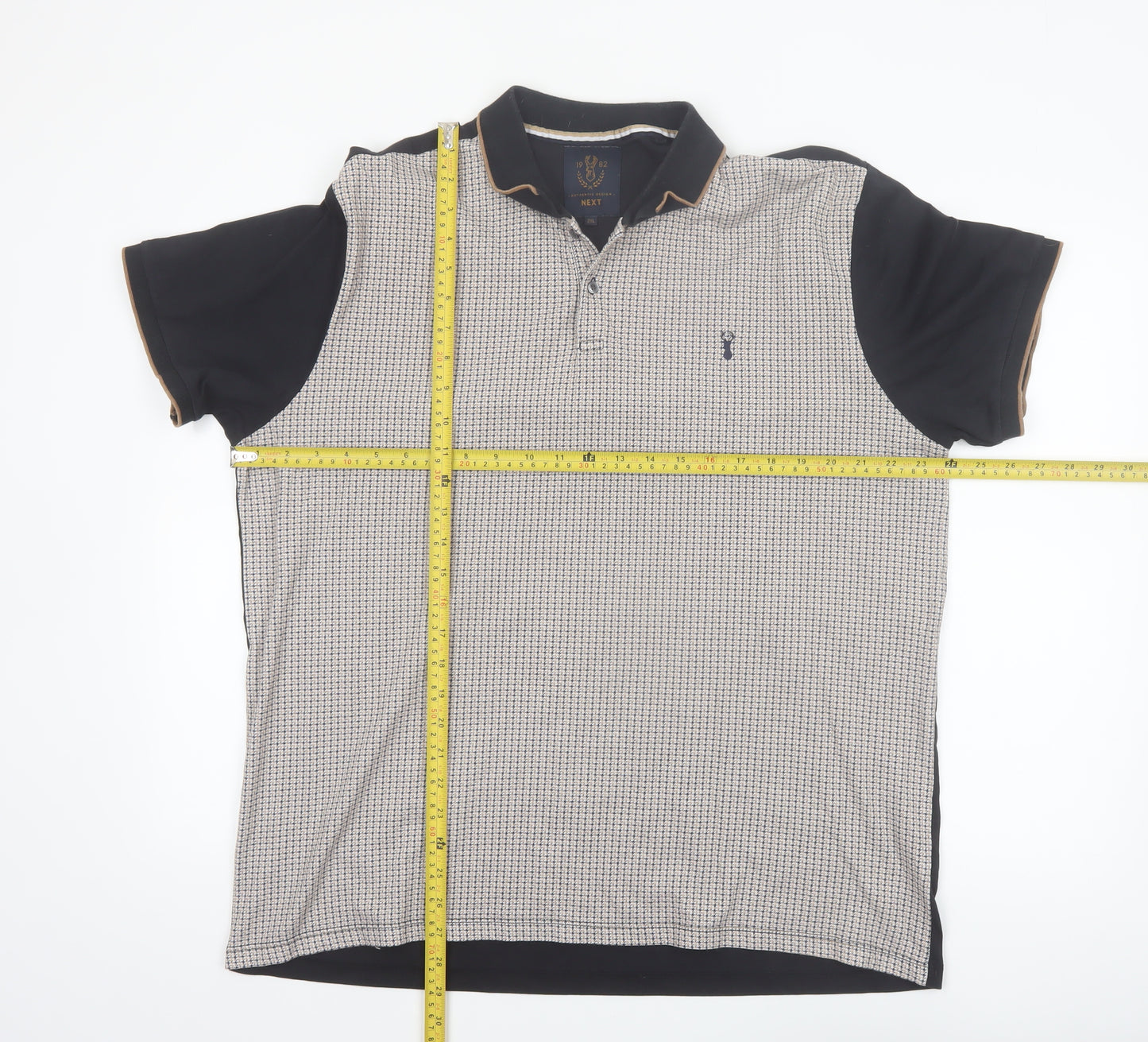 Next Men's Beige & Black Short Sleeve Cotton Polo Shirt XXL