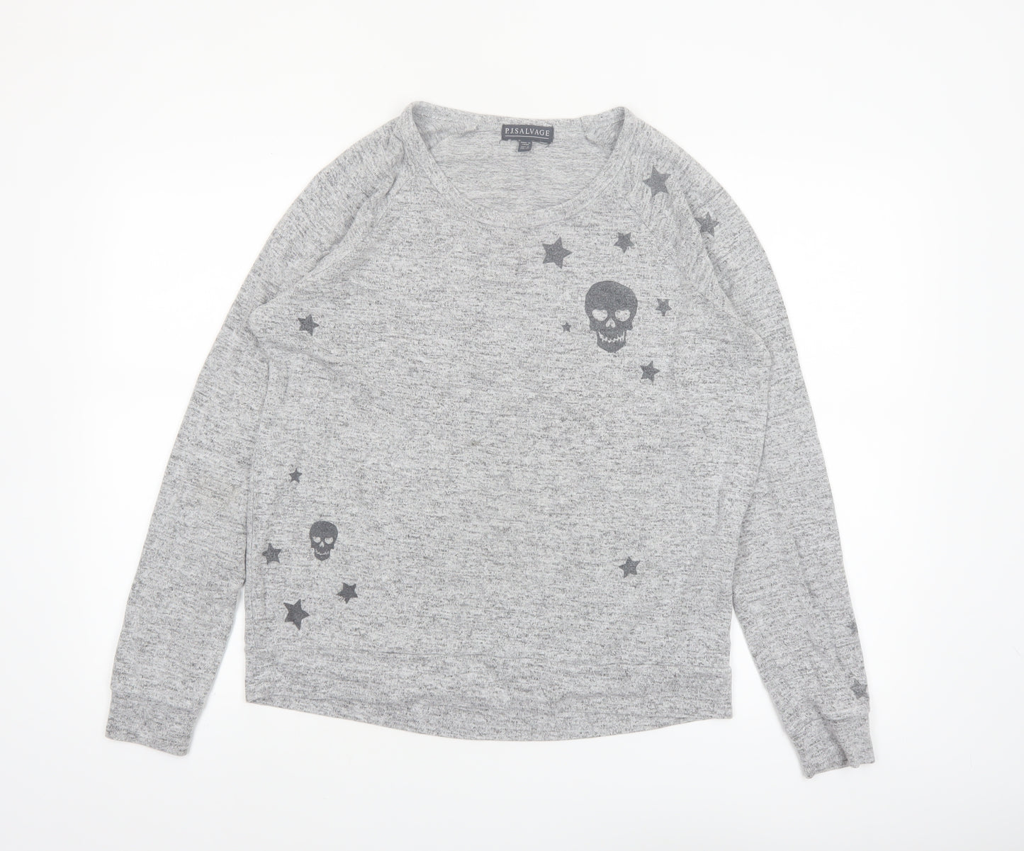 P.J. Salvage Women's Grey Skull Star Jersey Long Sleeve Top Size 10