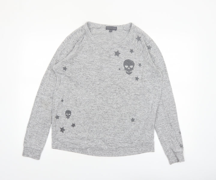 P.J. Salvage Women's Grey Skull Star Jersey Long Sleeve Top Size 10
