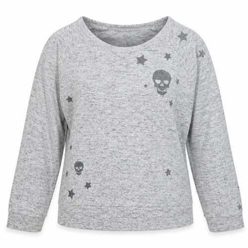 P.J. Salvage Women's Grey Skull Star Jersey Long Sleeve Top Size 10