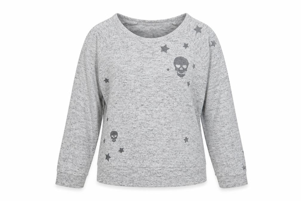 P.J. Salvage Women's Grey Skull Star Jersey Long Sleeve Top Size 10